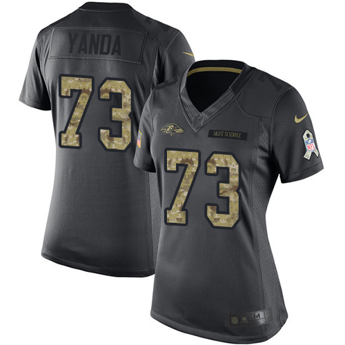 Women's Limited Marshal Yanda Nike Jersey Black - #73 2016 Salute to Service NFL Baltimore Ravens